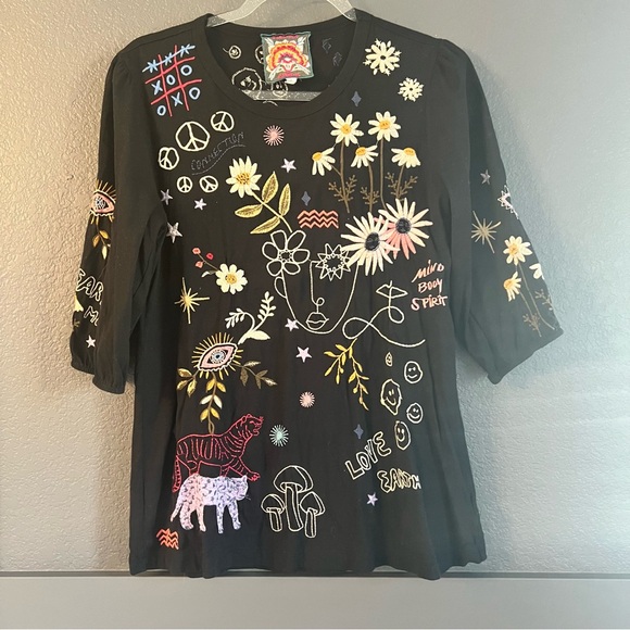 JOHNNY WAS • Soho puff sleeve top • Small - embroidered black - Picture 5 of 11